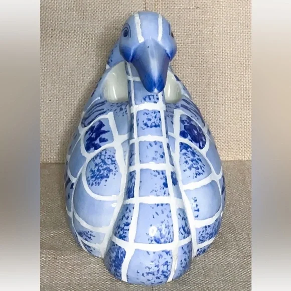 Blue White Tile Ceramic Duck Planter Candy Dish Rustic Country Cottage Farm Core - Picture 5 of 9
